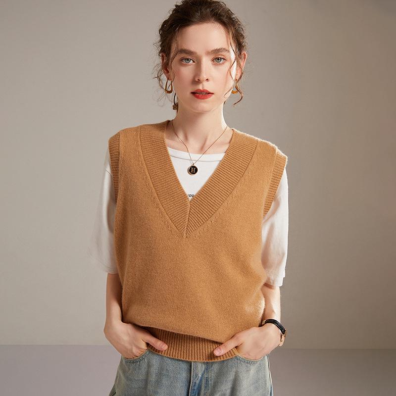 Lekasha Women's 100% Pure Cashmere V-Neck Knitted Vest Cardigan
