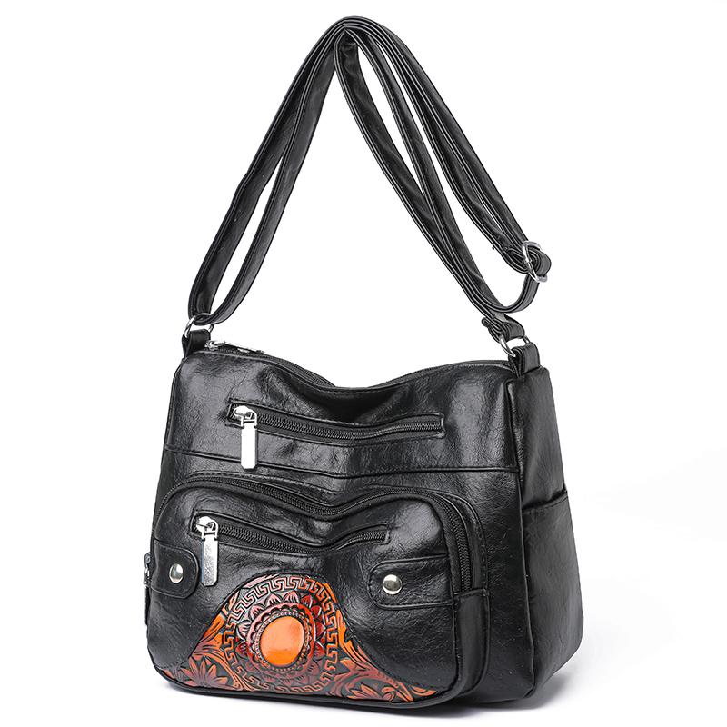 Women's Soft Leather Middle-aged Mother Bag Large Capacity Shoulder Crossbody Bag