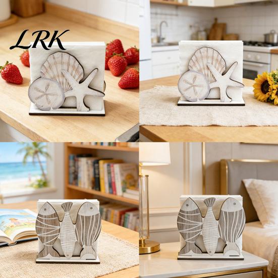 Square Vertical Paper Towel Storage Wooden Napkin Holder, Ocean Style Dispenser, Distressed Wood Rack Ordered Holder for Kitchen Dining Table