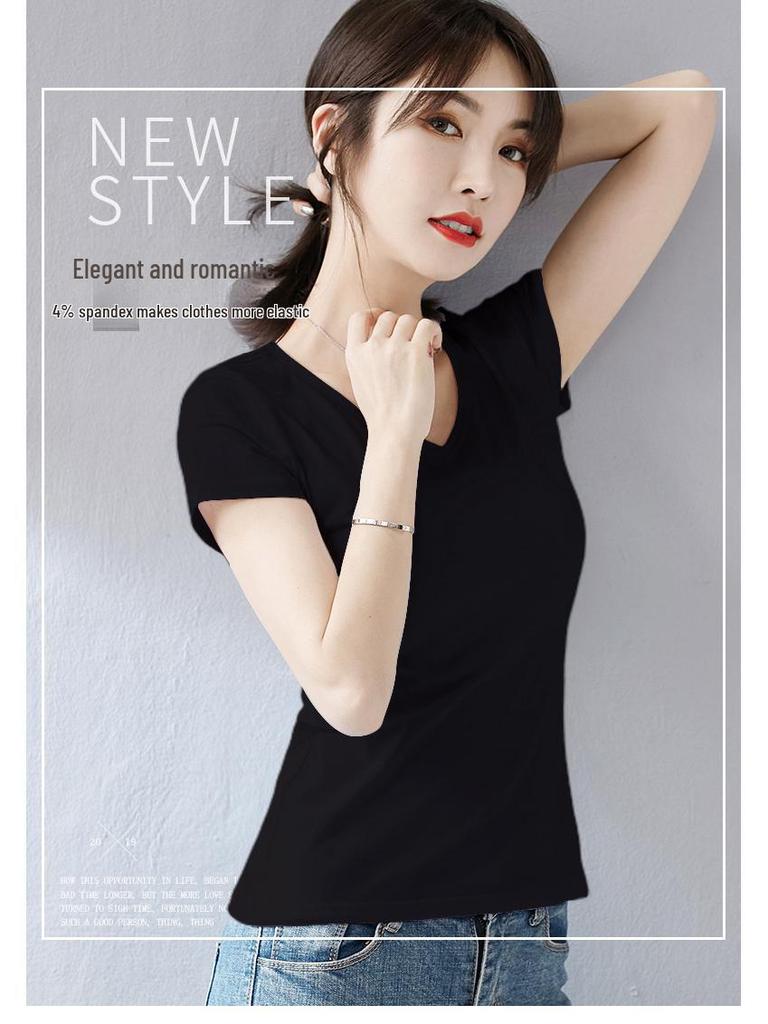 Women's Pure Cotton Three-Quarter Sleeve Slim Fit Mock Neck T-Shirt for Spring and Autumn 2022