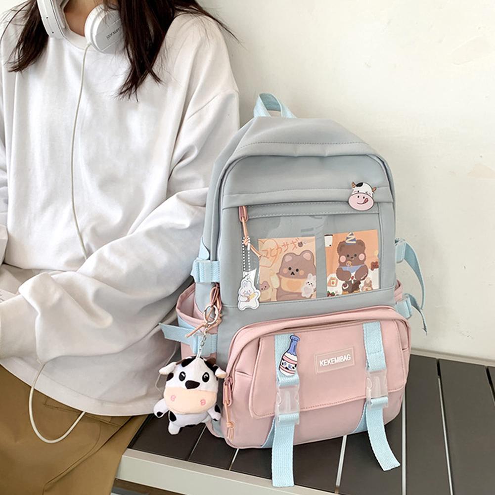 Preppy Style Large Capacity Students School Bags Casual Canvas Female Backpack Fashion Patchwork Women Knapsack with Card Badge
