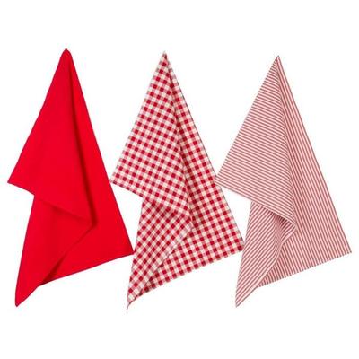 Set of 3 Tea Towels 45 X 70 Cm 100% Cotton - Red