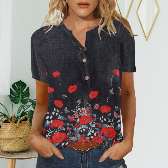 

Футболка с круглым вырезом и короткими рукавами и пуговицами для девочек, женская футболка с цветочным принтом бабочек M светло-фиолетовый