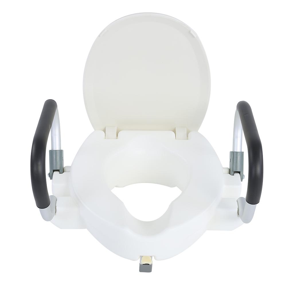 10cm Elevated Raised Toilet Seat With Lid Removable Padded Arms White