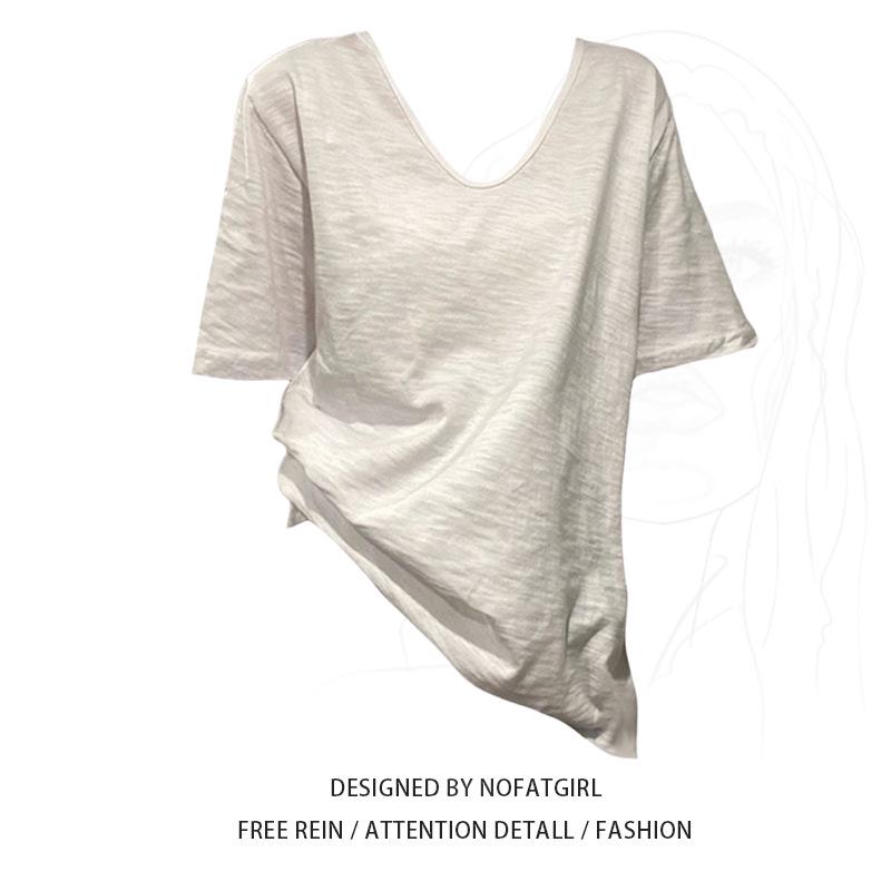 

Women s Summer V-Neck White Slimming Loose Short-Sleeve T-shirt M