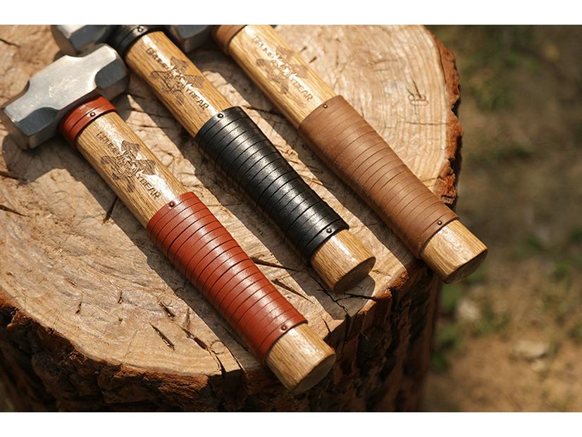 G&B Grumpy Bear Cowhide Handle Camping Hammer - Durable Forged Ground Nail Tool for Outdoor Craftsmanship