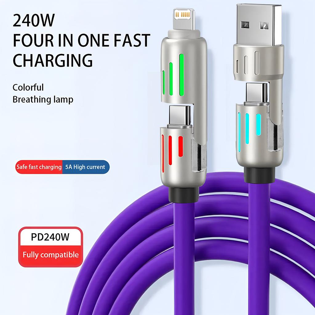 4-IN-1 240W USB Type C To USB C Cable PD Fast Charger Wire For iPhone 15 14 13 11 iPad Xiaomi Samsung Tablet 1M Data Cord