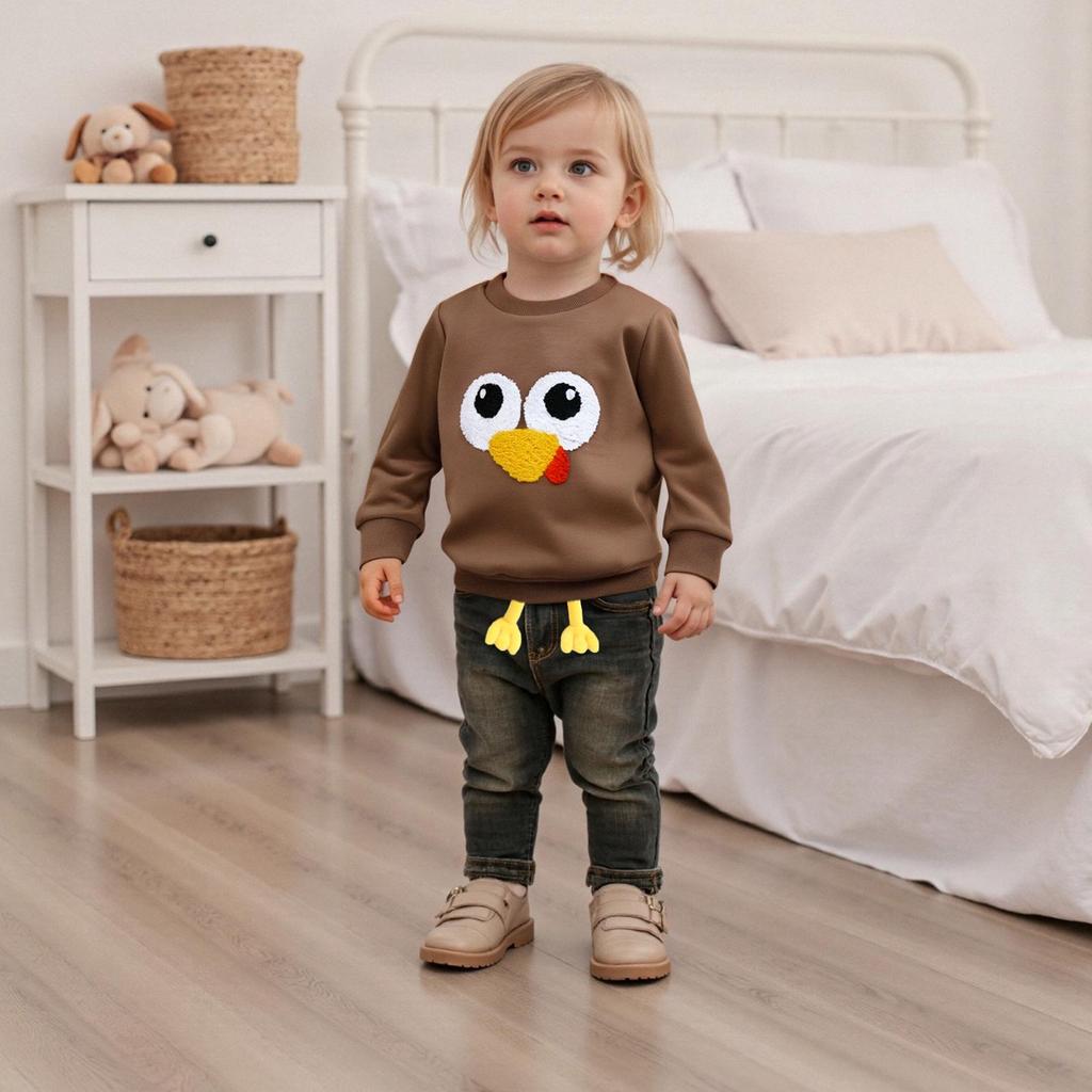 Autumn Baby Thanksgiving Sweatshirt - Cute Turkey Embroidered Top for Boys & Girls