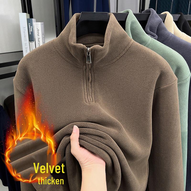 

Men s Thickened Coral Fleece Half-Zip Stand Collar Hoodie, Autumn/Winter 2025, 550g Warm, Double-Sided. XL кавовий
