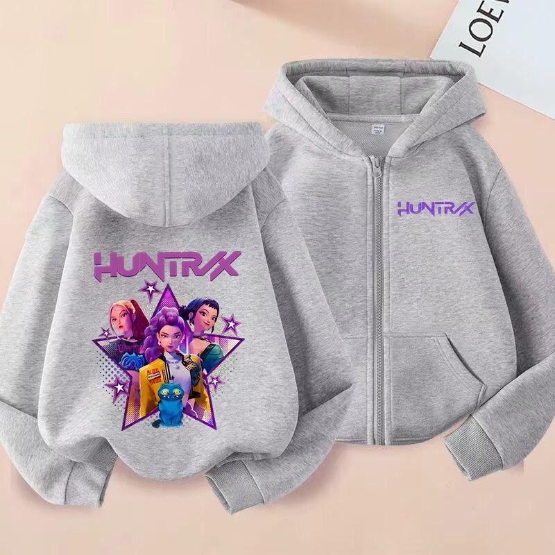 Kpop Dämonenjäger Reißverschluss Kapuzenpullover Kinder Rumi Zoey Cartoon Mode Reißverschluss Sweatshirt Junge Mädchen Lässige Oberteile Kinderkleidung Geschenk