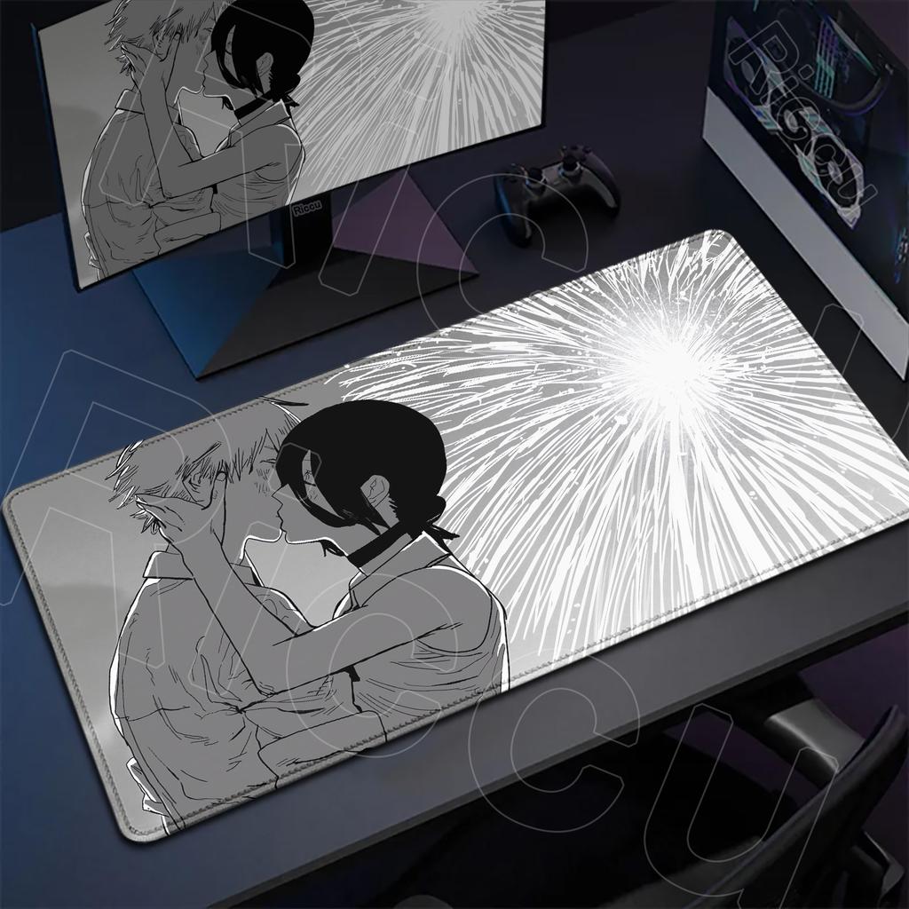 Large Writing Non-slip Office Student Gamer Mat Cute Reze And Flower Art Table Laptops C-Chainsaw Mans Thicken Durable Mouse Pad