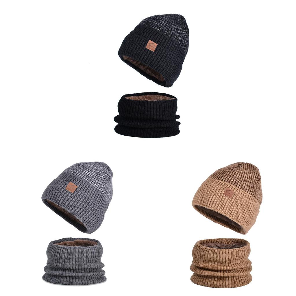 Conjunto de Gorro de Inverno Tricotado e Cachecol com Forro de Fleece para Uso ao Ar Livre em Clima Frio