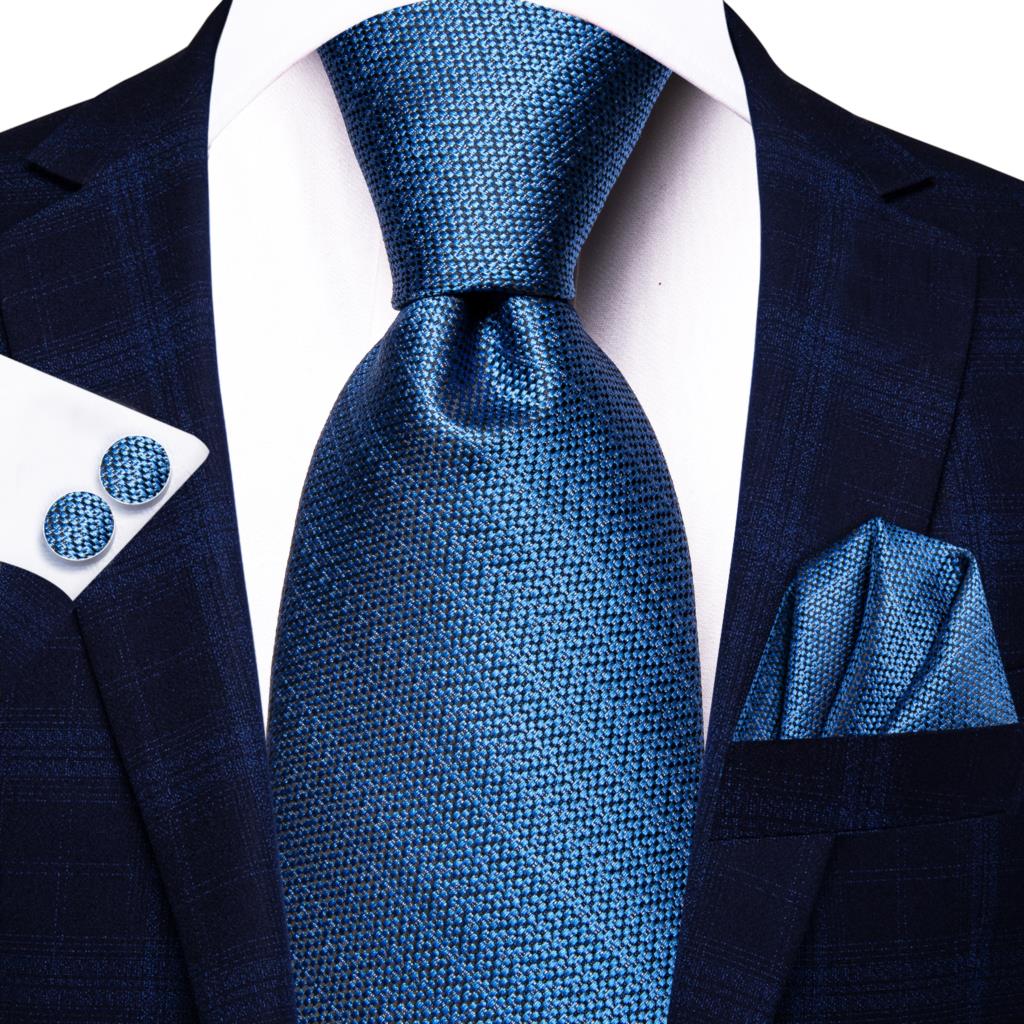 Hi-Tie Navy Blue Striped Silk Wedding Tie For Men Fashion Design Gift Men Necktie Hanky Cufflink Set Business Party Dropshiping