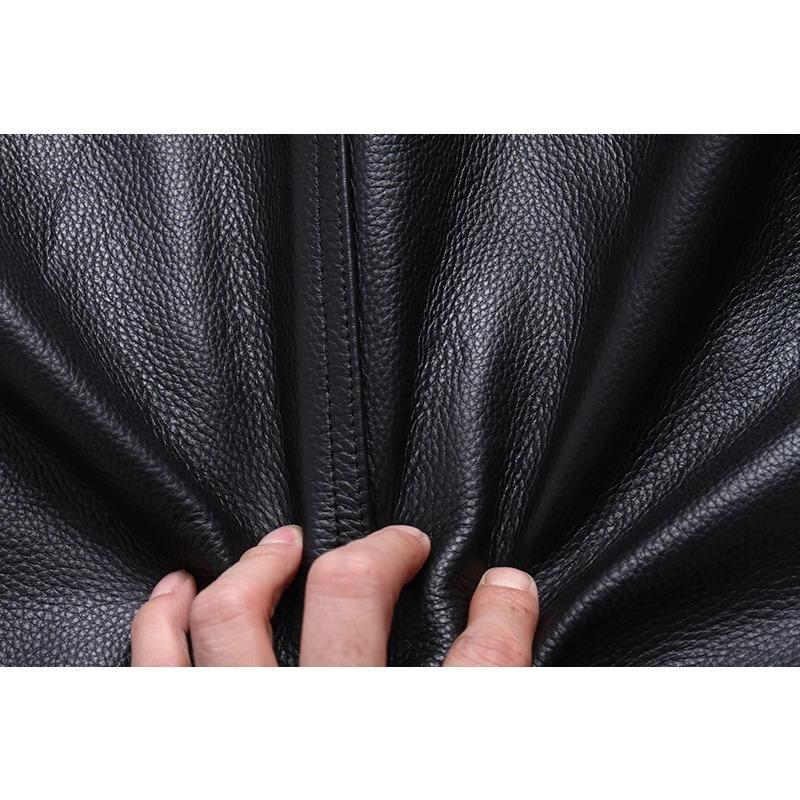 Chinesische Größe Echte Kuhhornschnallen Echte Rindslederjacke Herren Echtledermantel Klassische schwarze Jacke Lässige Lederbekleidung Herbst