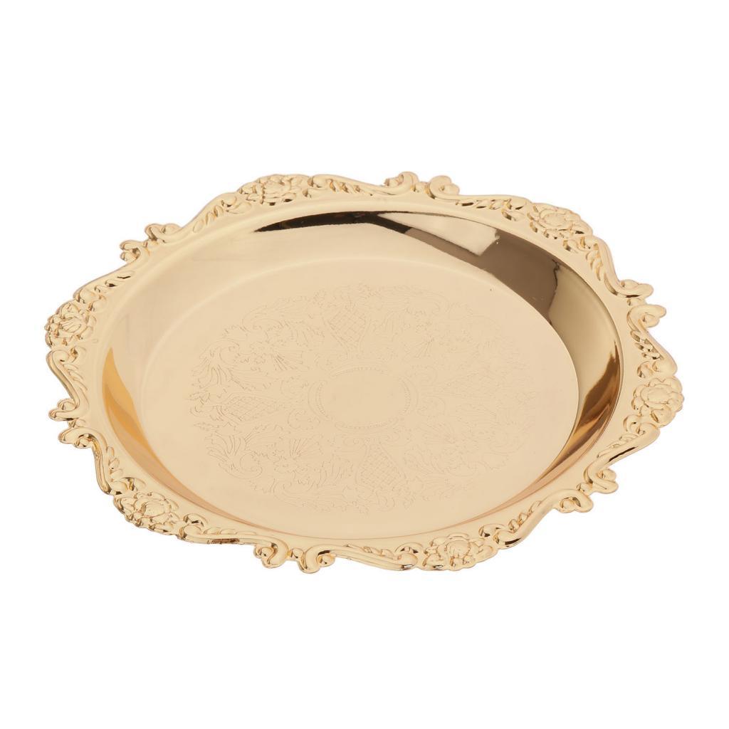 4''/6'' Gold Round Metal Fruit Dish Pastry Plate Tea Dessert Serving Tray for Hotel, Restaurant, Home Tableware