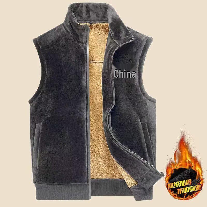 Men's Plus Size Fleece-Lined Double-Sided Vest for Middle-Aged and Elderly - Warm Autumn/Winter Outerwear