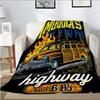 Retro Route 66 Design Flannel printed blanket suitable for all seasons suitable for living room office sofa and travel 180x250CM
