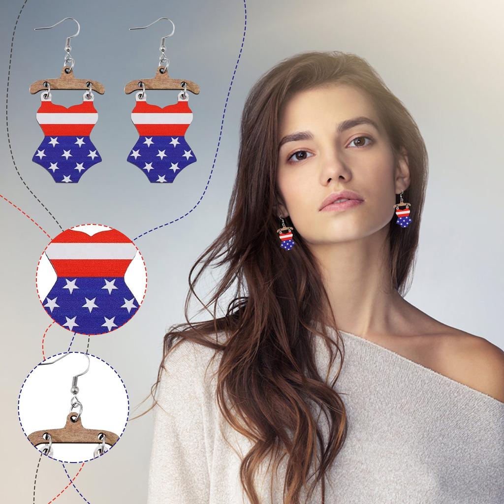 Bikini Shaped Striped Earrings, American Independence Day Earrings