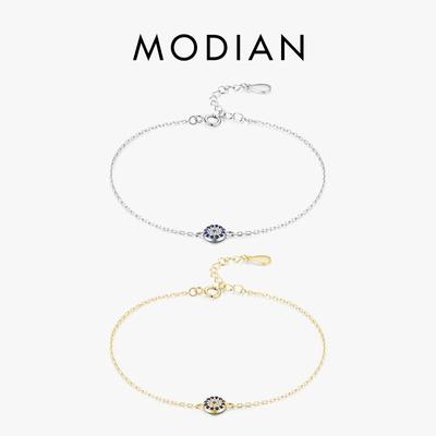 Modian – Bracelet rond en argent Sterling 925 pour femmes, exquis, yeux porte-bonheur, pavé de zircone, chaîne réglable, bijoux fins, cadeaux