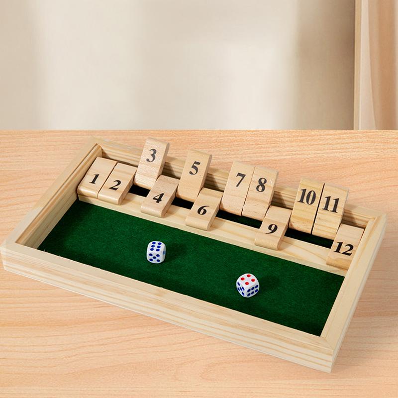 Shut The Box Game-Wooden Number Board Game with 2 Dice, Portable Travel-Family Party Game for Adults & Youngsters, Strategy Game