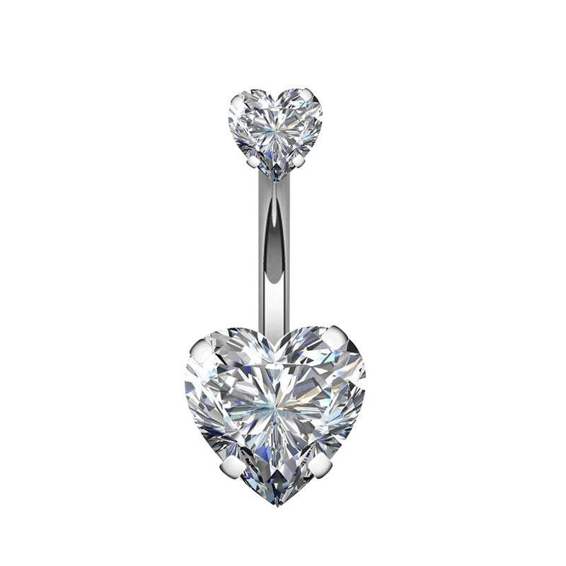 Heart-shaped Round Piercing Jewelry Navel Ring, Copper Inlaid Zircon Stainless Steel Navel Nail