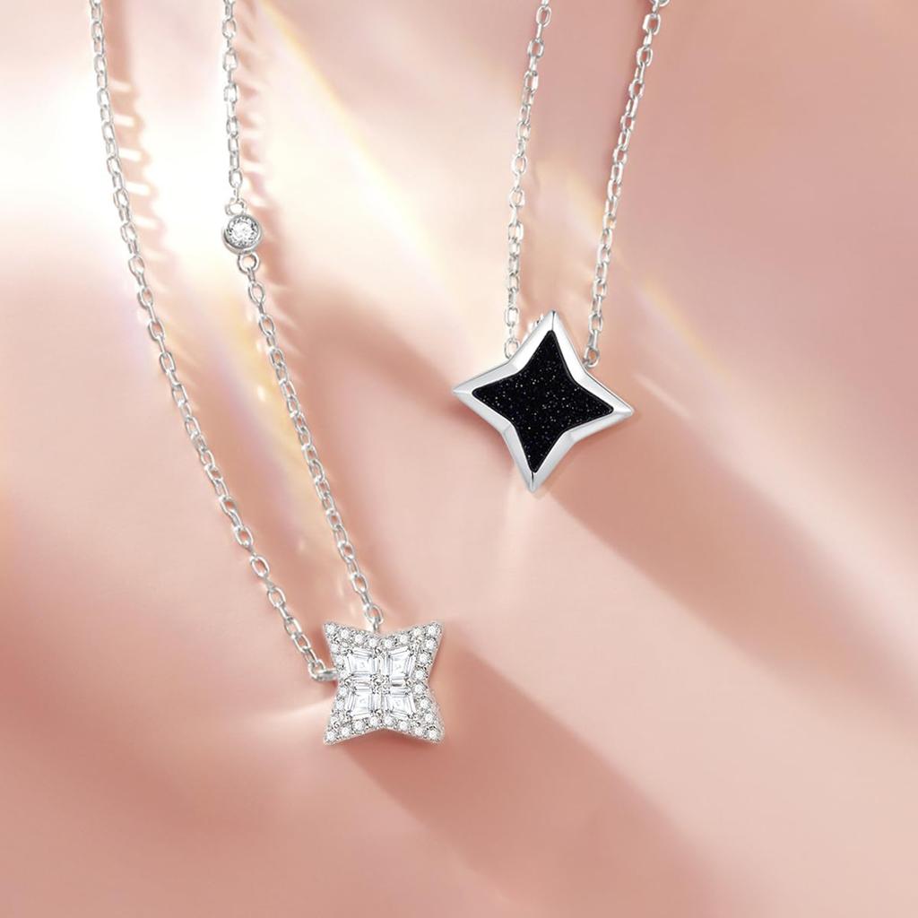 FANCIME Pair Necklaces for Men and Set of Star Motif Necklaces with Zirconia and S925 Matching Couple Necklaces for Anniversary Gift Wrapping Included