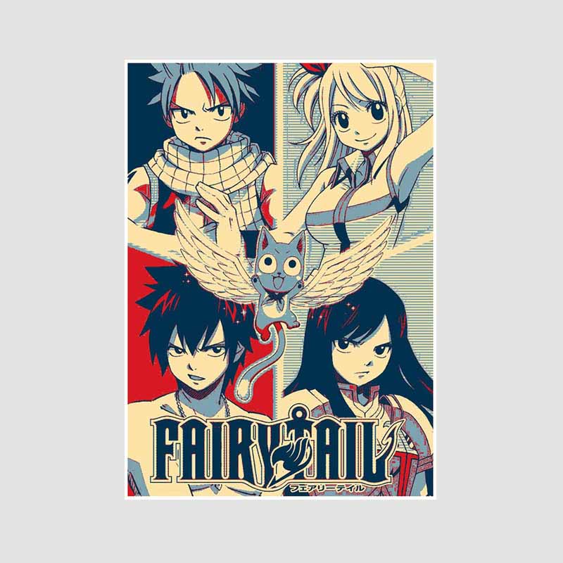 Japanische klassische Anime-Poster und Drucke, Wanddekoration, Retro-Weißpapier, Fairy Tail-Poster, Kunstgemälde, Wohnzimmer, Heimdekoration, Wandbild