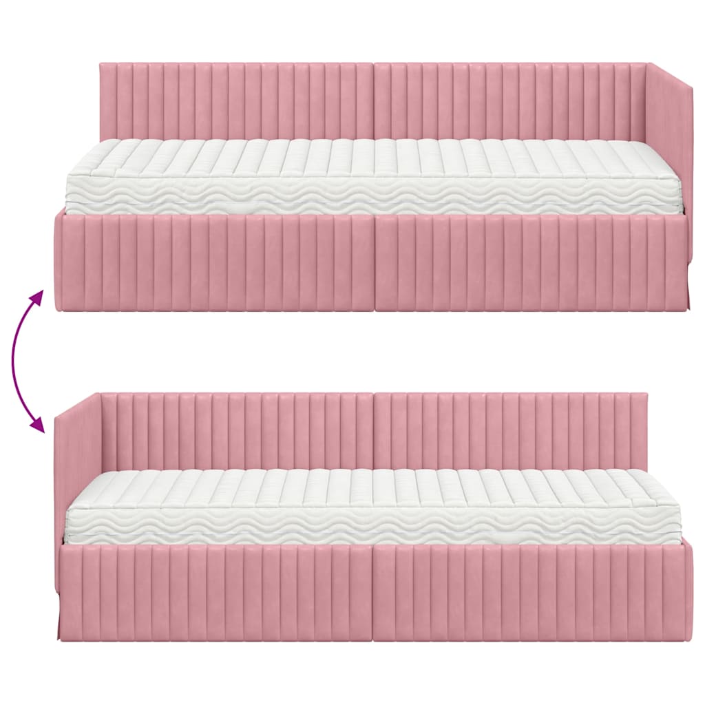 Corner Bed Frame with Mattress and Headboard 2 pcs Grey Velvet