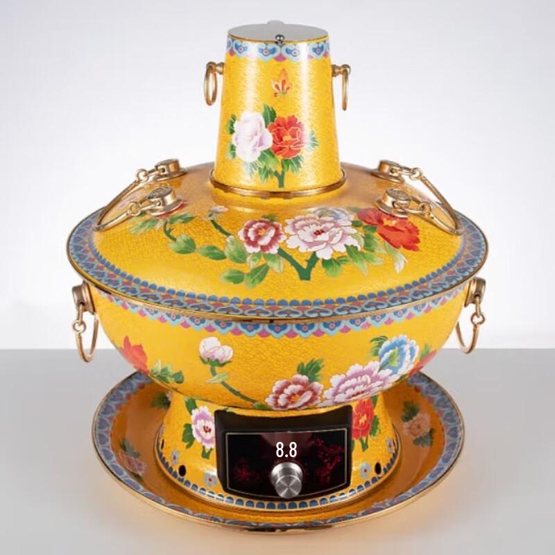Limide Vintage Pure Copper Charcoal Hotpot with Enamel Divider 30cm (for up to 4 people)
