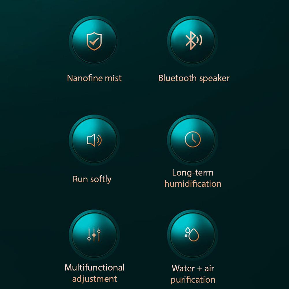 Multifunktionaler Luftbefeuchter Bluetooth-Lautsprecher Tischlampe Regentropfen-Effekt Lautsprecher Nachtlichter RGB Büro Schlafzimmer Aromatherapie