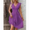 Fashion White Hollow Lace Midi Dresses Women Summer V Neck Ruffle Sleeve Dress Elegant Office Lady Casual Beach Holiday Sundres