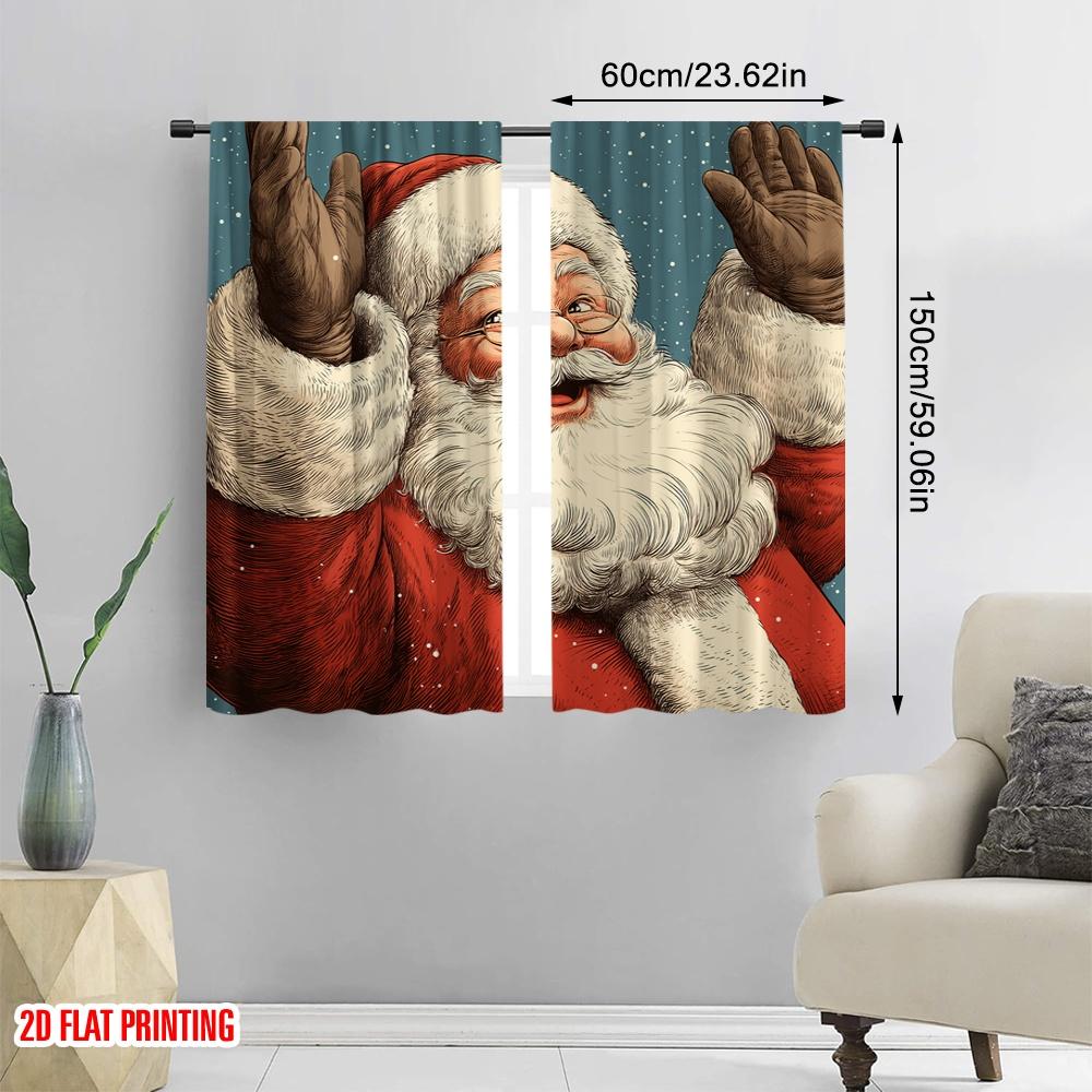 2pcs,2D Plane Printing Curtain Fabric American Santa Claus Versatile Polyester (without Rod) Home Decor Use for Bedroom, Living
