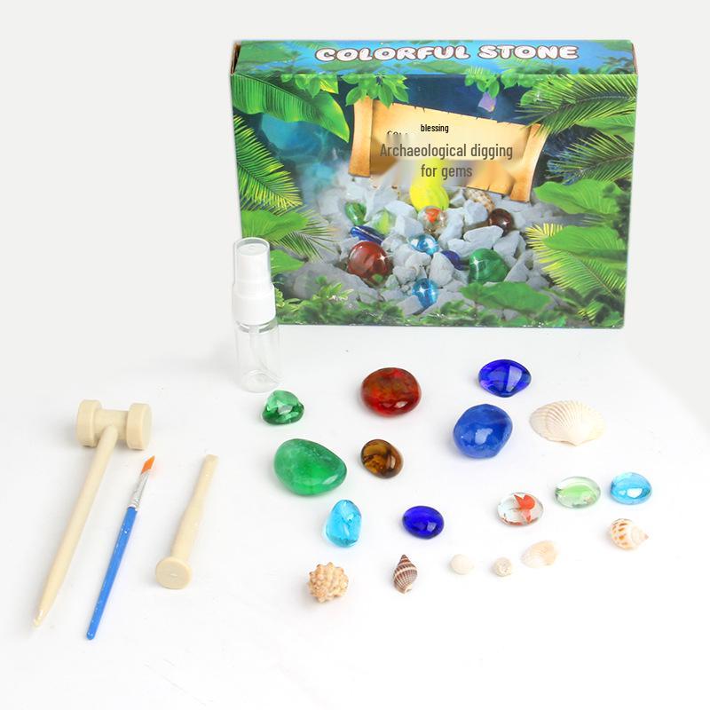 Seven-Colored Gemstone & Dinosaur Fossil Excavation Kit for Kids