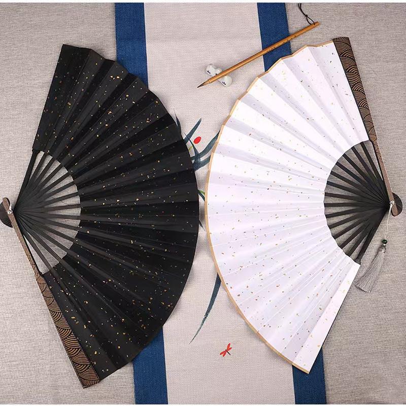 solid color large folding fan- Bamboo and wood on canvas hand fan Outdoor Portable Folding Fan Home Decor Crafts lettering gift