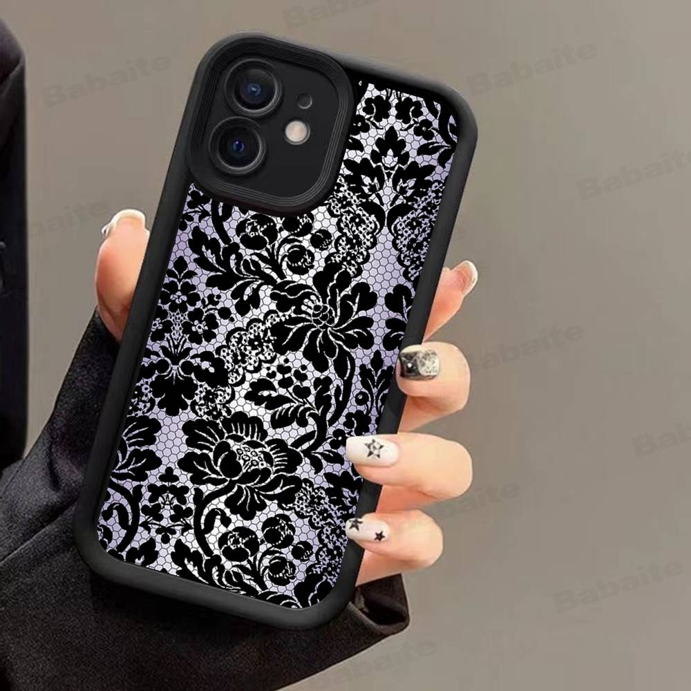 Černý krajkový vzor Personalizovaný kryt na mobilní telefon Pro IPhone 17 16 15 13 11 12 14 Pro Max Plus Silikonový kryt