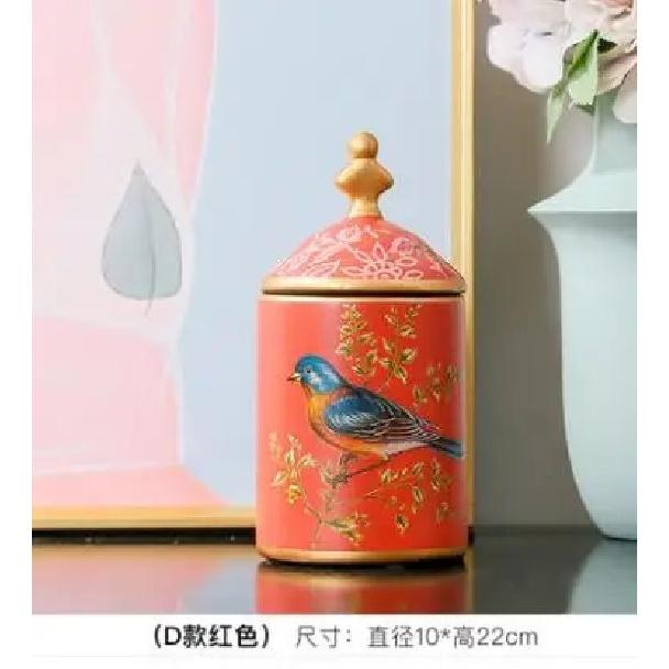 American Ceramic Storage Tank Pastoral Bird Printing Utensil Multifunction Tea Coffee Cup Painted Ceramics With Lid Jewelry Box