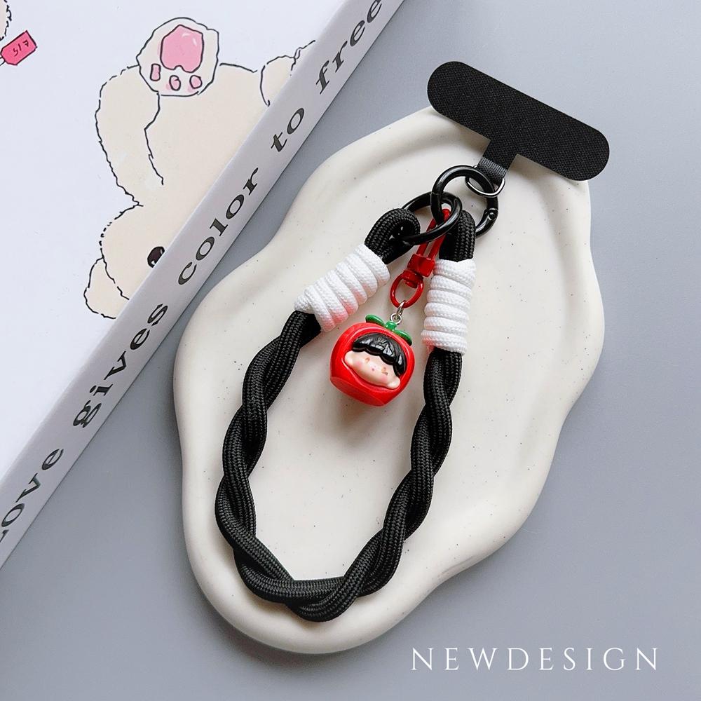 Neues universelles geflochtenes Handy-Lanyard-Riemen 3D-Cartoon-Hängekette Ringkordel mit Aufnäher Armband Handy Abnehmbar