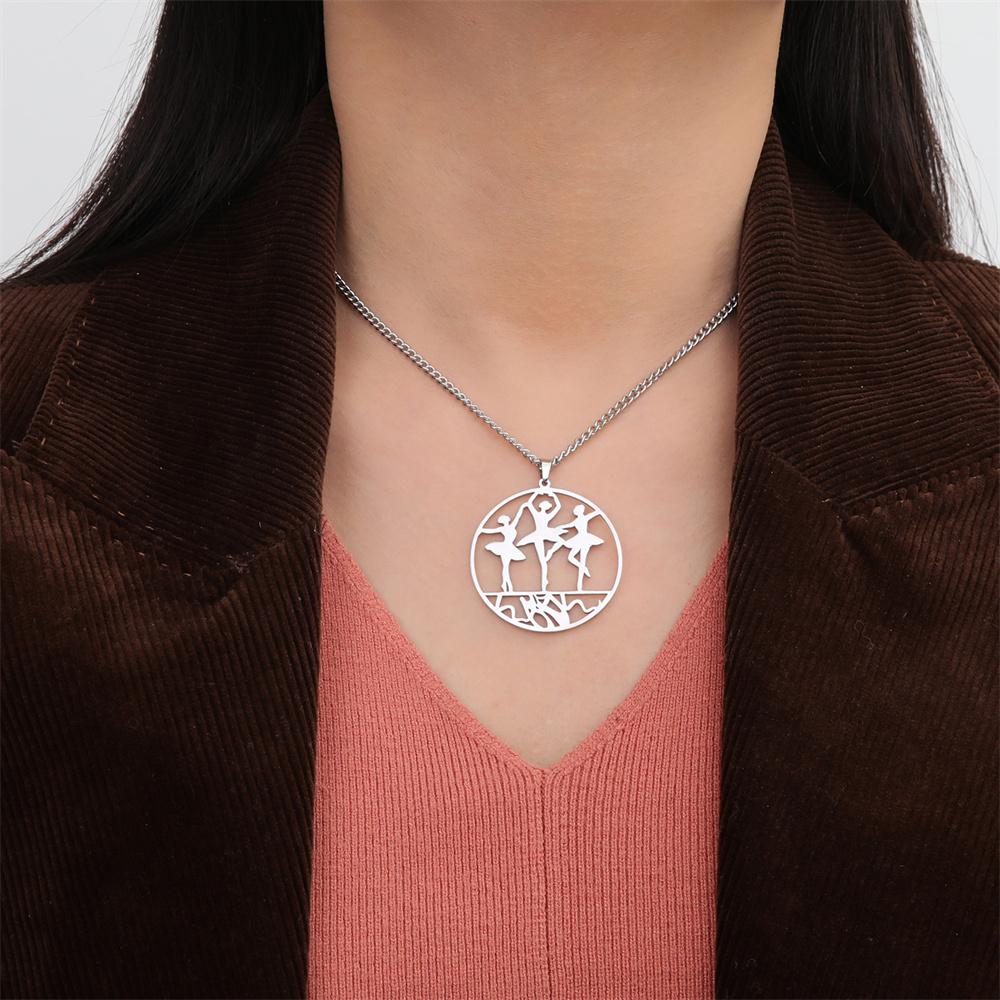 My Shape Artistic Gymnastics Round Pendant Necklaces for Women Ballet Dancer Callisthenics Charms Chain Stainless Steel Jewelry