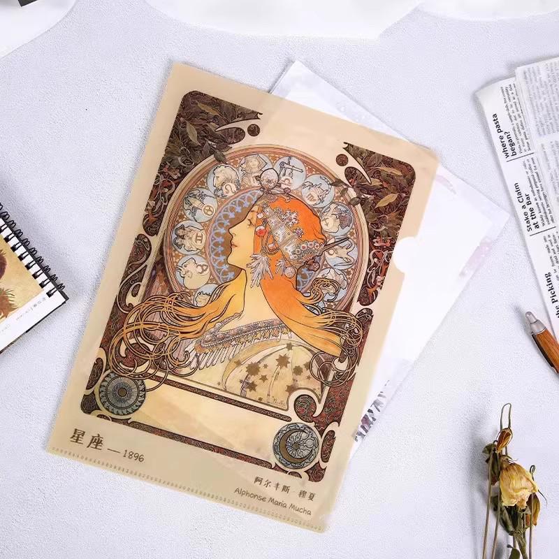 World-Famous Paintings L-Shaped A4 Folder - Monet & Van Gogh Art Design for Students and Office