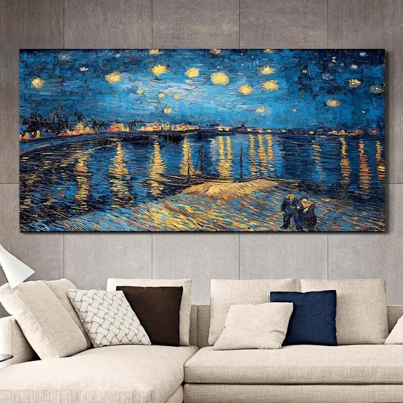Van Gogh Starry Night Oil Painting, Canvas Posters And Prints, Modern Famous Impressionist Art Pictures For Living Room Deco