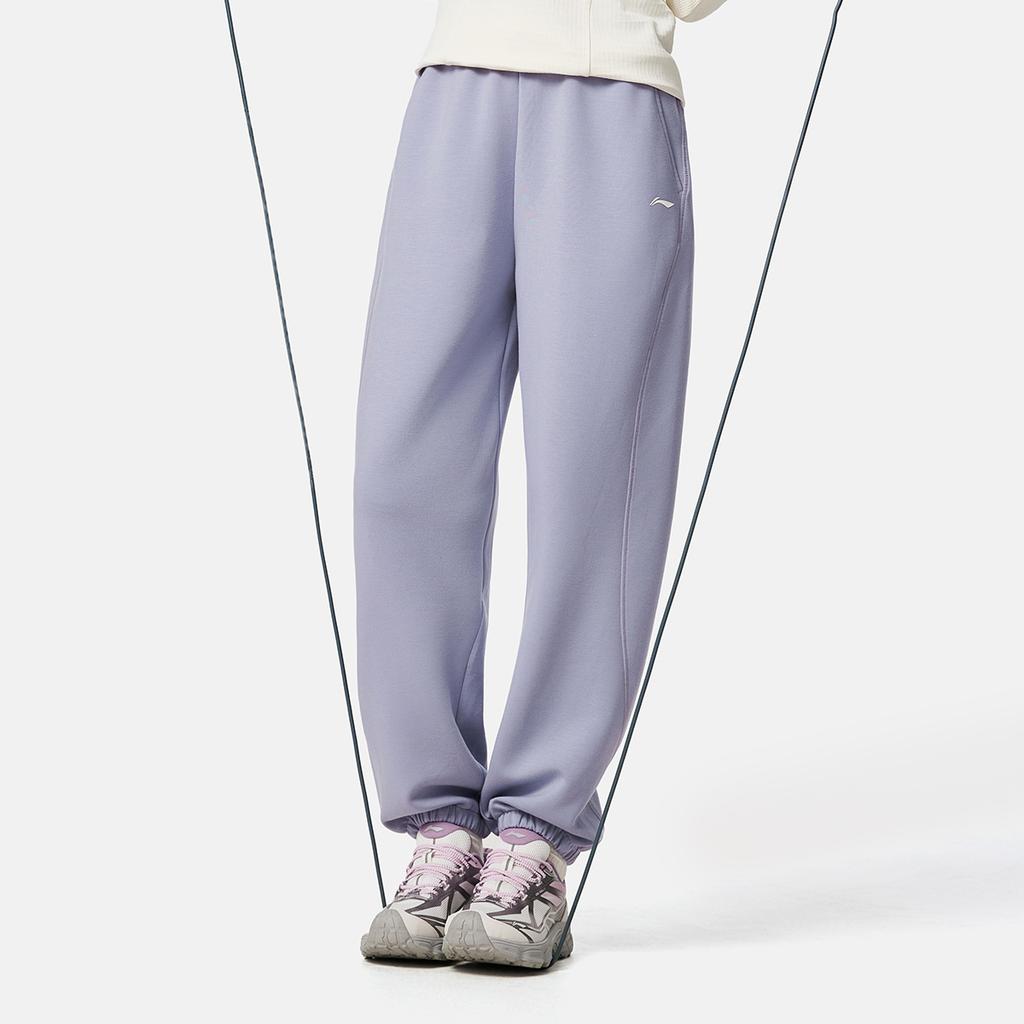 Li-Ning Solid Color Elastic Waist Mid Rise Versatile Cuffed Casual Pants Women bottoms AKLV964-5