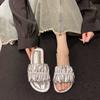 Large Size Women's Shoes 41-43 Fat Feet, Small Fragrant Style, Flat Bottom Cool Slippers, Women's Summer Wear with Skirts, Beach Flip-flops