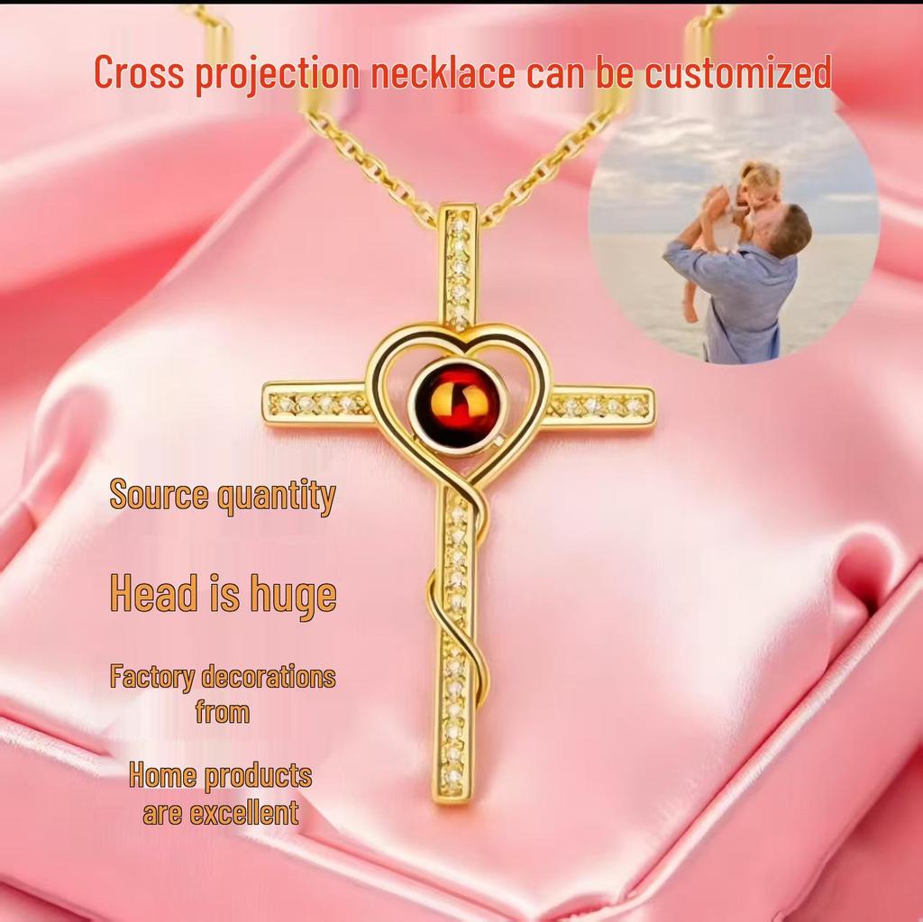 Cross-Projection Necklace with 100 Languages 'I Love You' Custom Photo Pendant - Perfect for Christmas & Valentine's Day