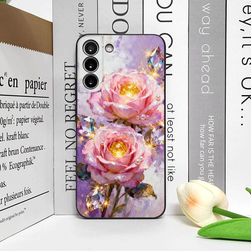 Luxurious Pink Rose Diamond Jewelry Printed Phone Case for Samsung Galaxy S26 S25 S24+ S23 Ultra S22 Plus S21 FE S20 Soft Cover