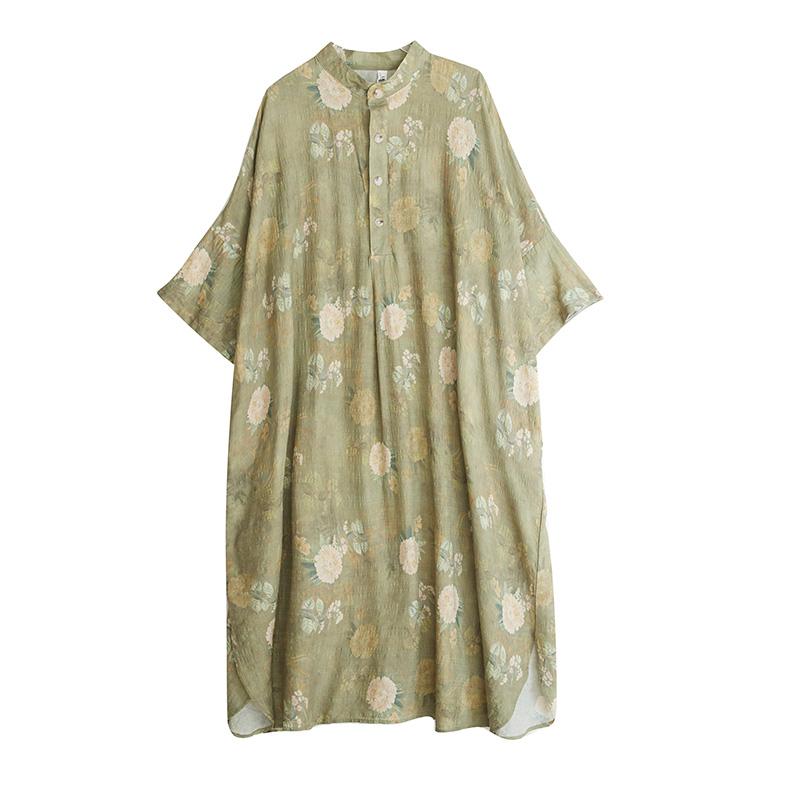 DIMANAF 2025 Summer Women Plus Size Dress Vintage Floral Buttons Casual Loose Long Oversized Dress New