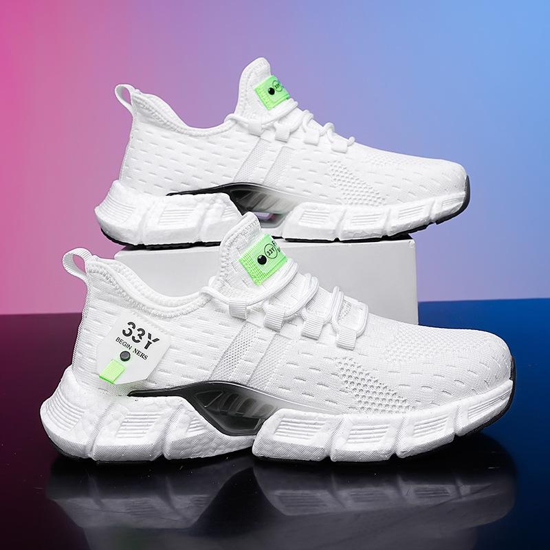 

Весенне-летние легкие дышащие кроссовки для бега из сетки для мужчин - повседневные белые молодежные трендовые туфли на мягкой подошве. 42 белый
