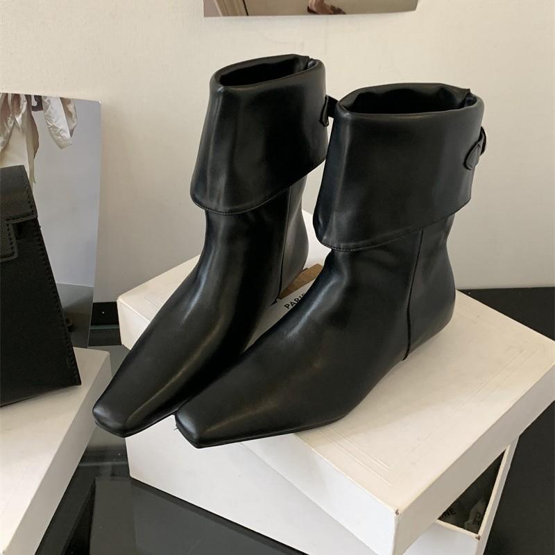 

Версия из коровьей кожи~ осень и зима новая корейская версия простых квадратных носков универсальный темперамент низкий каблук ботфорты женские ботинки-чулки средней длины 40 чёрный