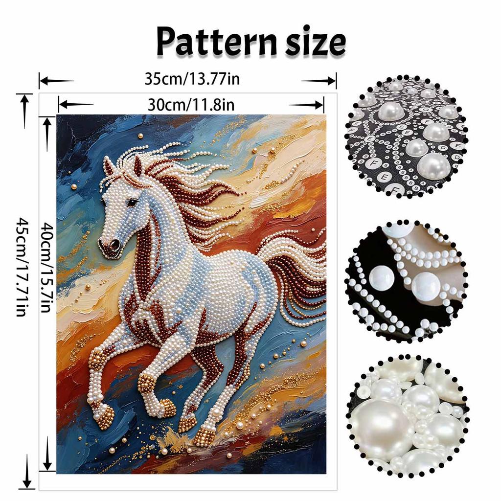 Majestic Horse Pearl Kit 5D DIY Round Rhinestone Art for Adults Relaxing Handmade Wall Decor National Day Gift Frameless Design