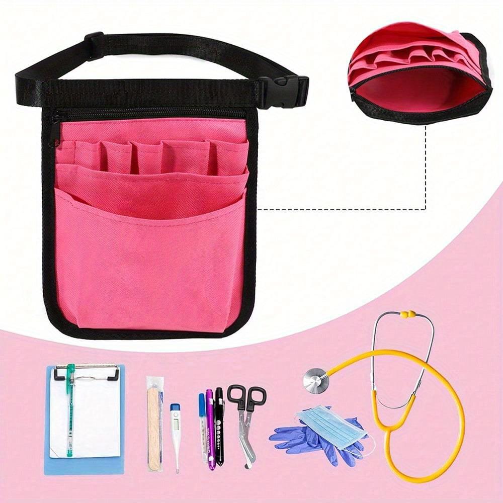 

Повседневная поясная сумка медсестры, многофункциональная поясная сумка для инструментов, регулируемая поясная сумка медсестры с несколькими карманами - прочный нейлоновый материал, идеально подходит для врачей one-size розовый