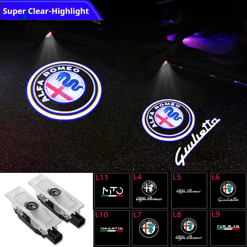 2Pcs Led Car Door Projector Laser Logo Light For Alfa Romeo Giulietta 2011-2019 Giulia Stelvio 2017-2023 Welcome Ghost Lights zl9